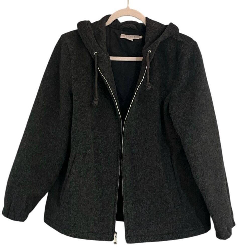 J.Crew 90’s Wool Gray Woman’s Hooded Zip Front Jacket Oversized Sz M